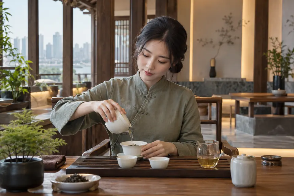 新中式盖碗冲泡场景中的茶席